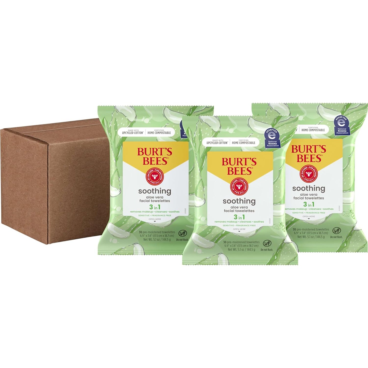 Back to School Dorm Essentials, Aloe Vera Face Wipes, for Sensitive Skin, Soothing Makeup Remover & Facial Cleansing Towelettes, 30 Ct. (3-Pack)
