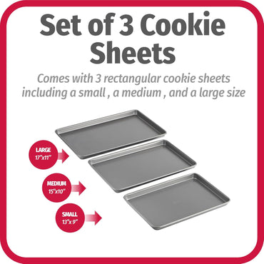 Everyday Nonstick Carbon Steel Baking Sheet Set, 3 Pack – Small 13” X 9”, Medium 15” X 10”, Large 17” X 11” – Carbon Steel Cooking Pans, Cookie Sheet Bakeware Set