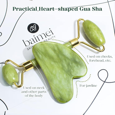 Jade Roller & Gua Sha Set Face Roller and Gua Sha Facial Tools for Skin Care Routine and Puffiness-Green