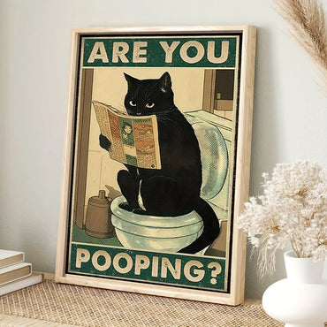 Art Quote You Are Pooping Black Cat Kitten Reading Newspaper in Toilet Funny Animal Poster Retro Art Living Room Decoration