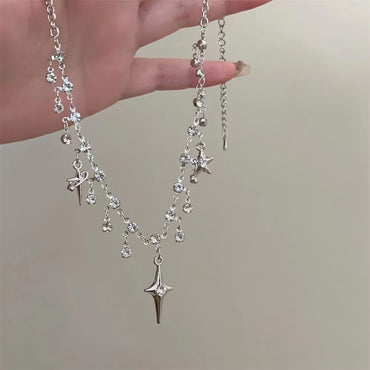 Fashion Chic Cross Crystal Zircon Pendant Tassel Necklace for Women Girls Clavicle Chain Accessories Aesthetic Y2K Jewelry