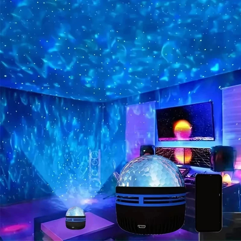 LED Water Ripples Galaxy Projector Light RGB Smart Remote Control Star Aurora Lamp KTV USB Powered Auto Rotating Home Bedroom