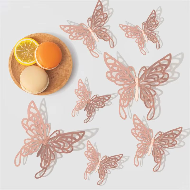 12Pcs 3D Hollow Butterflies Wall Stickers on the Wall for Wedding Decoration Children Room Decor Living Room Kids Bedroom DIY