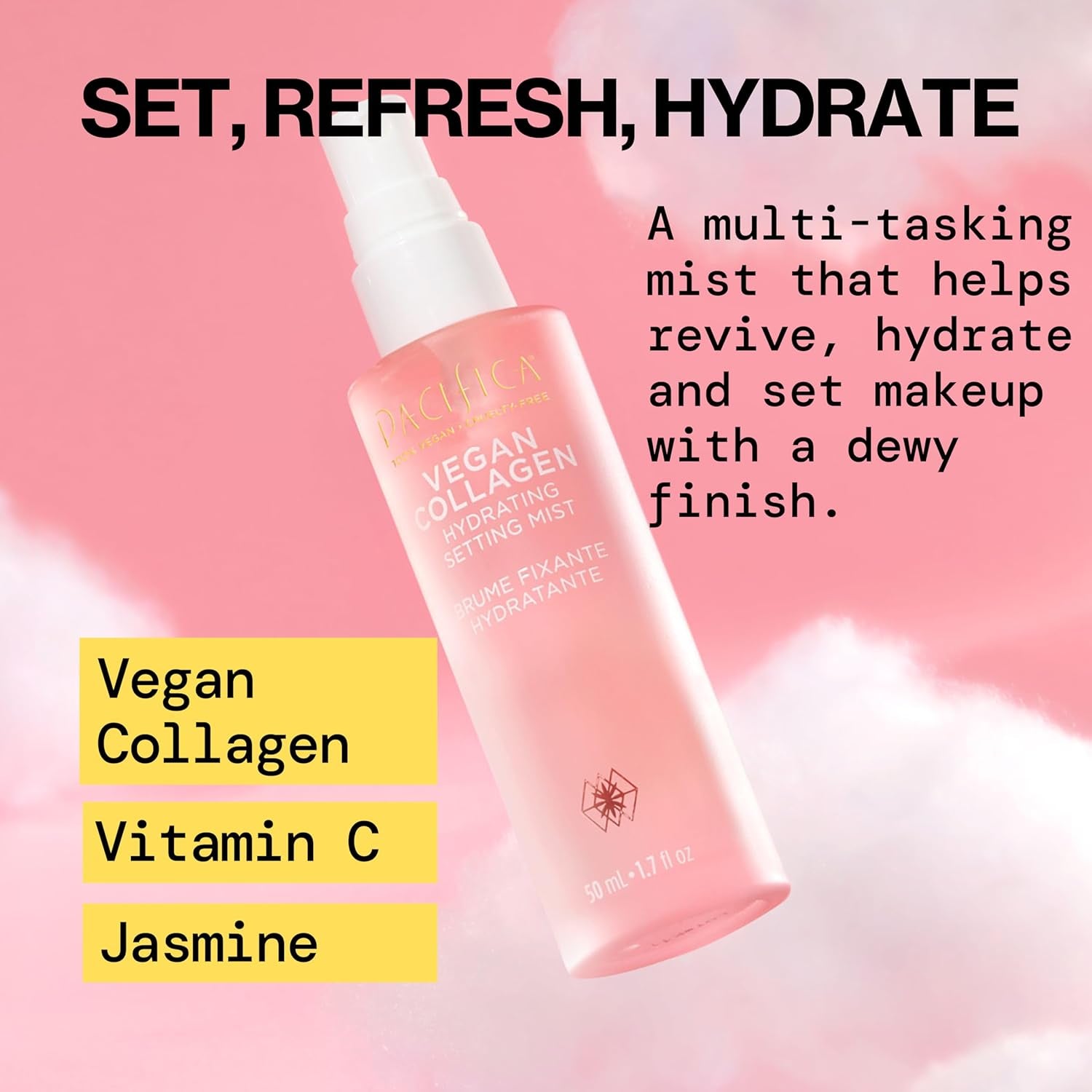 Beauty Vegan Collagen Hydrating Setting Mist – Hydrating Illuminating Face Primer for Dewy Skin, W/Vegan Collagen & Squalane for Radiant Glow, Soft-Focus Pore Blurring Makeup Base
