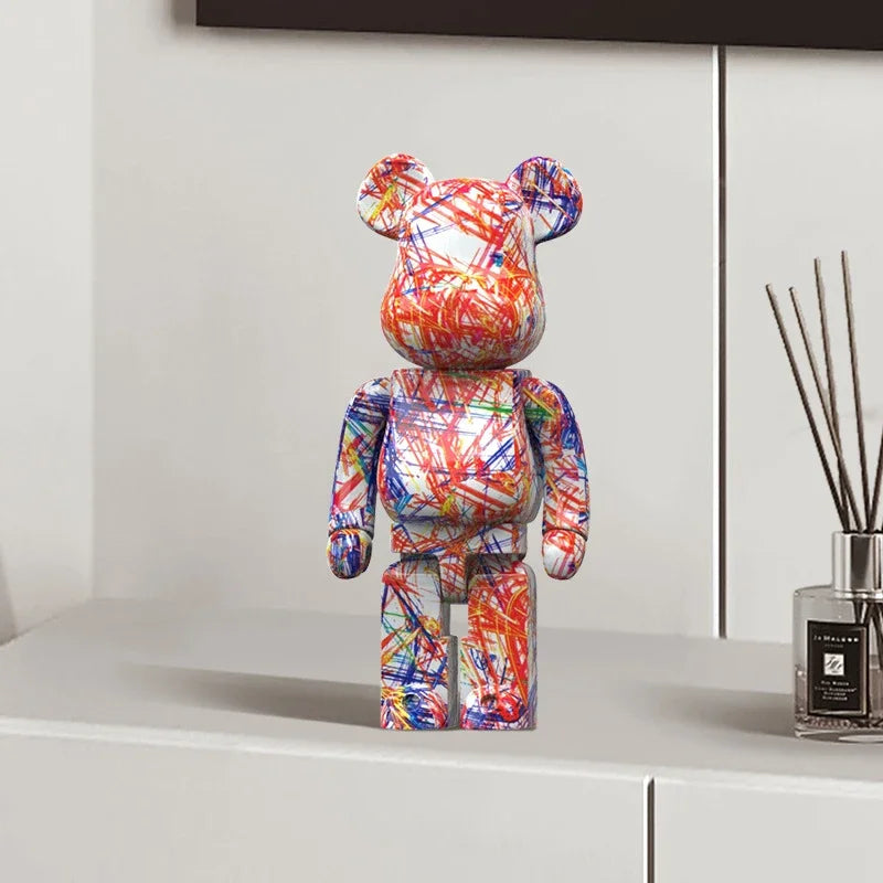 27Cm/10Inches Graffiti Bear Figurine Home Decor Animal Abstract Ornament Storage Money Jar Modern Room Sculpture Table Decor