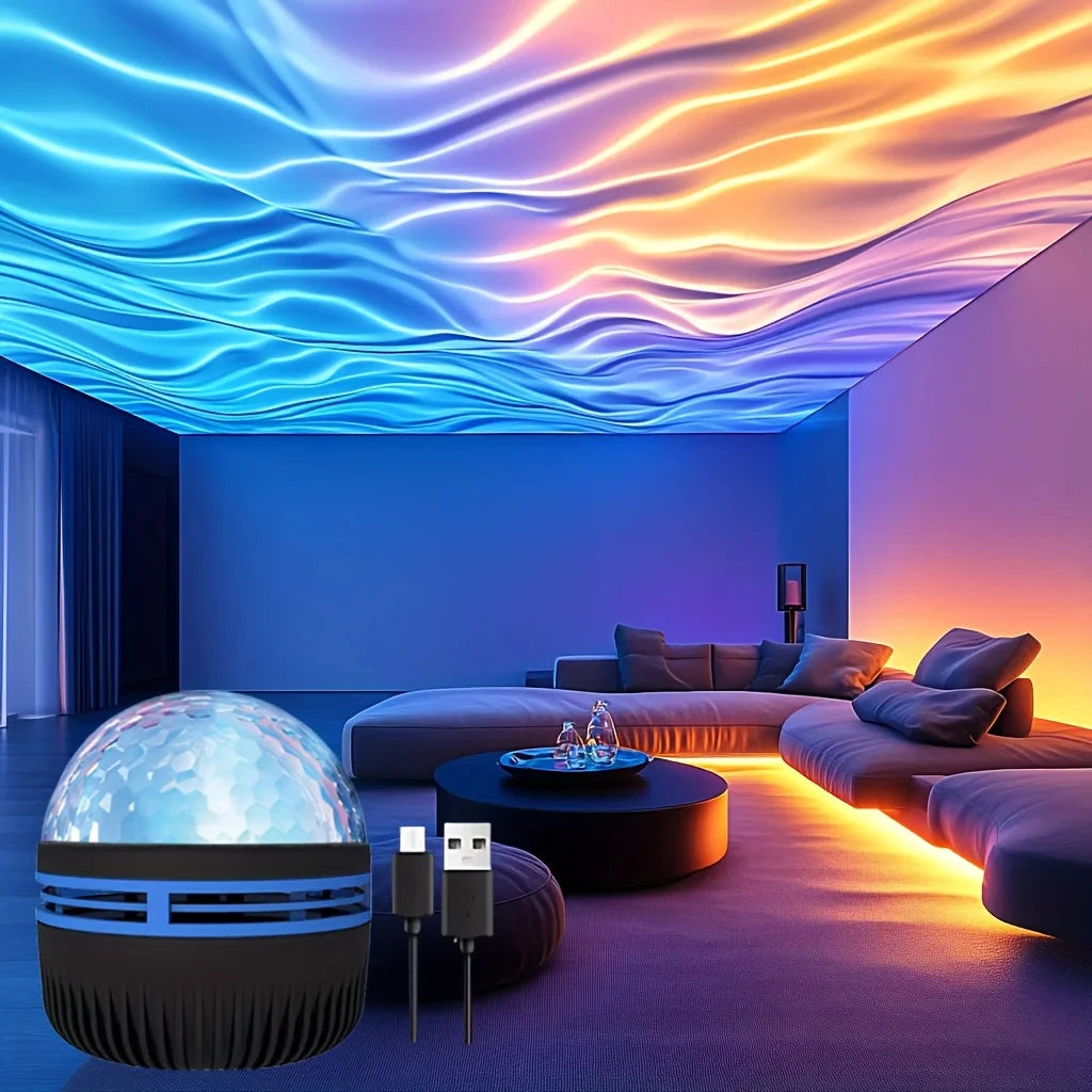 LED Water Ripples Galaxy Projector Light RGB Smart Remote Control Star Aurora Lamp KTV USB Powered Auto Rotating Home Bedroom