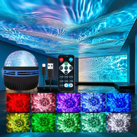 LED Water Ripples Galaxy Projector Light RGB Smart Remote Control Star Aurora Lamp KTV USB Powered Auto Rotating Home Bedroom