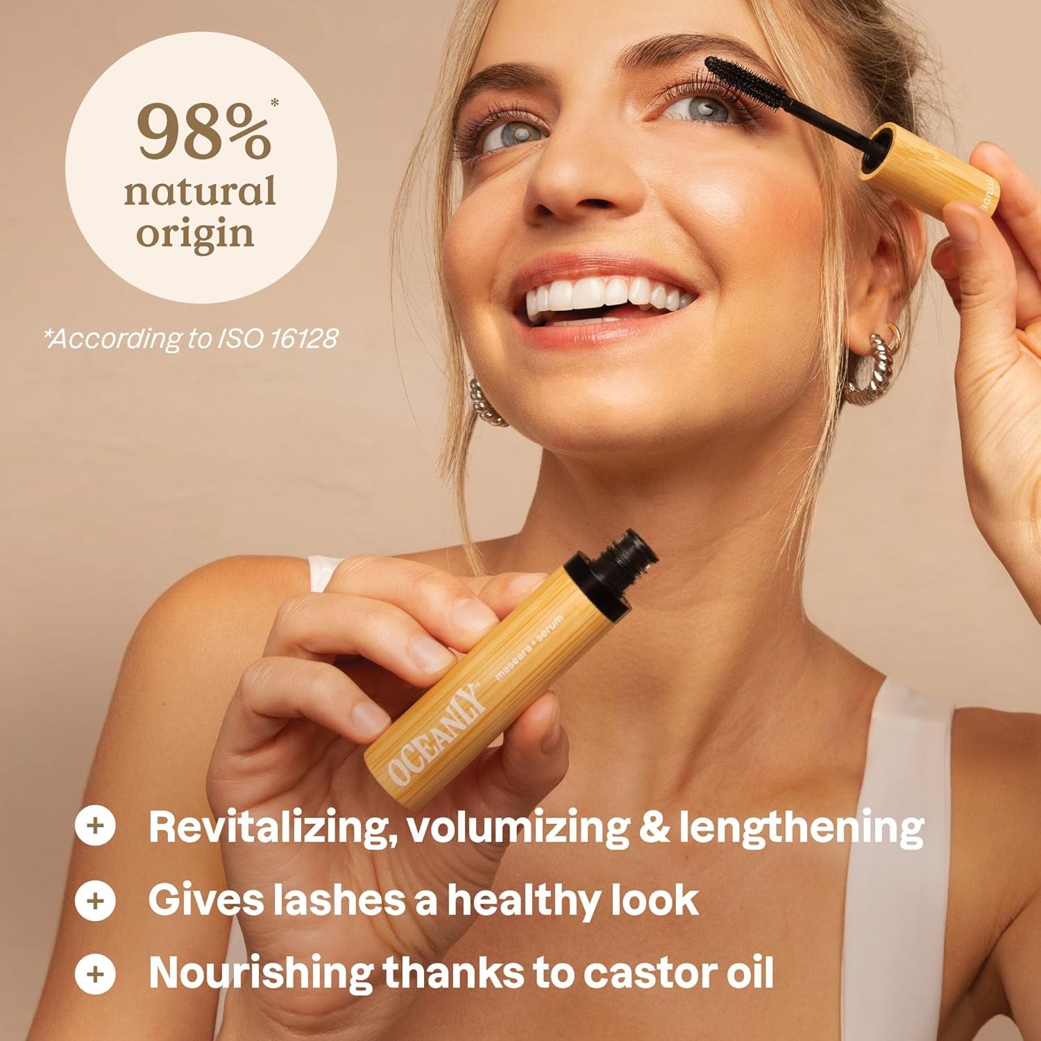 Oceanly Serum Infused Mascara, EWG Verified, Eye Lash Serum, Length + Volume, Vegan Beauty and Makeup, Black, 0.24 Oz