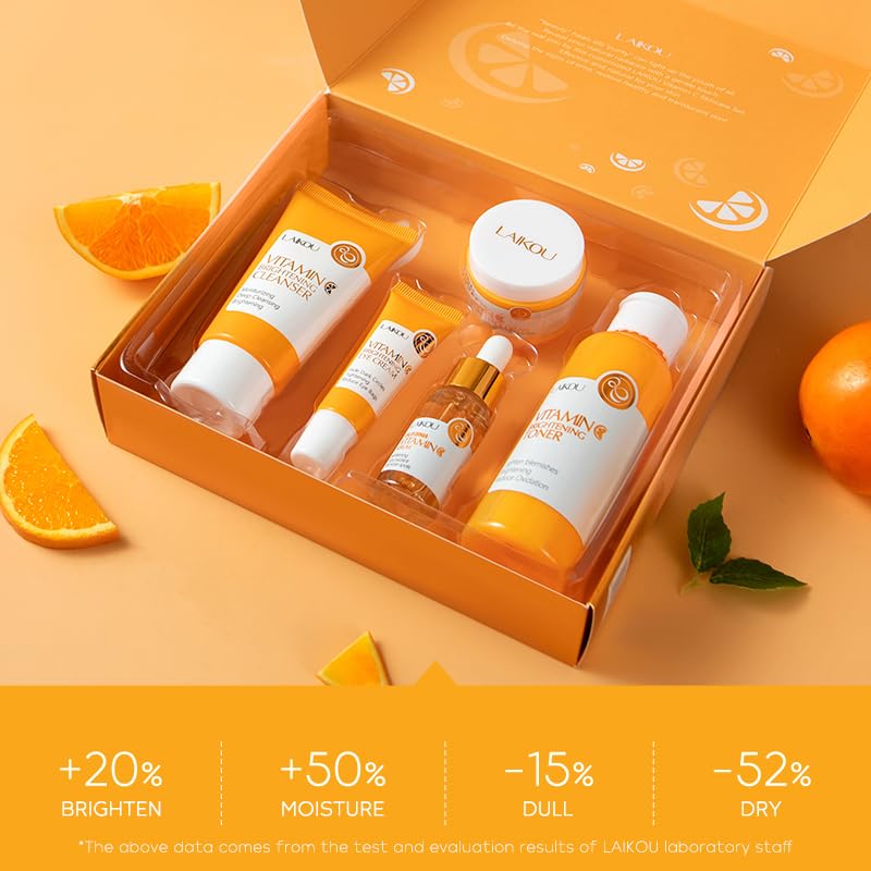 Skin Care Set Vitamin C Women Beauty Gift Sets Skin Care Kit with Cleanser, Toner, Serum, Eye Cream, Face Cream Travel Kit for Women Teen Girls Mom Daughter Birthday Tsa-Friendly Sizes 5Pcs