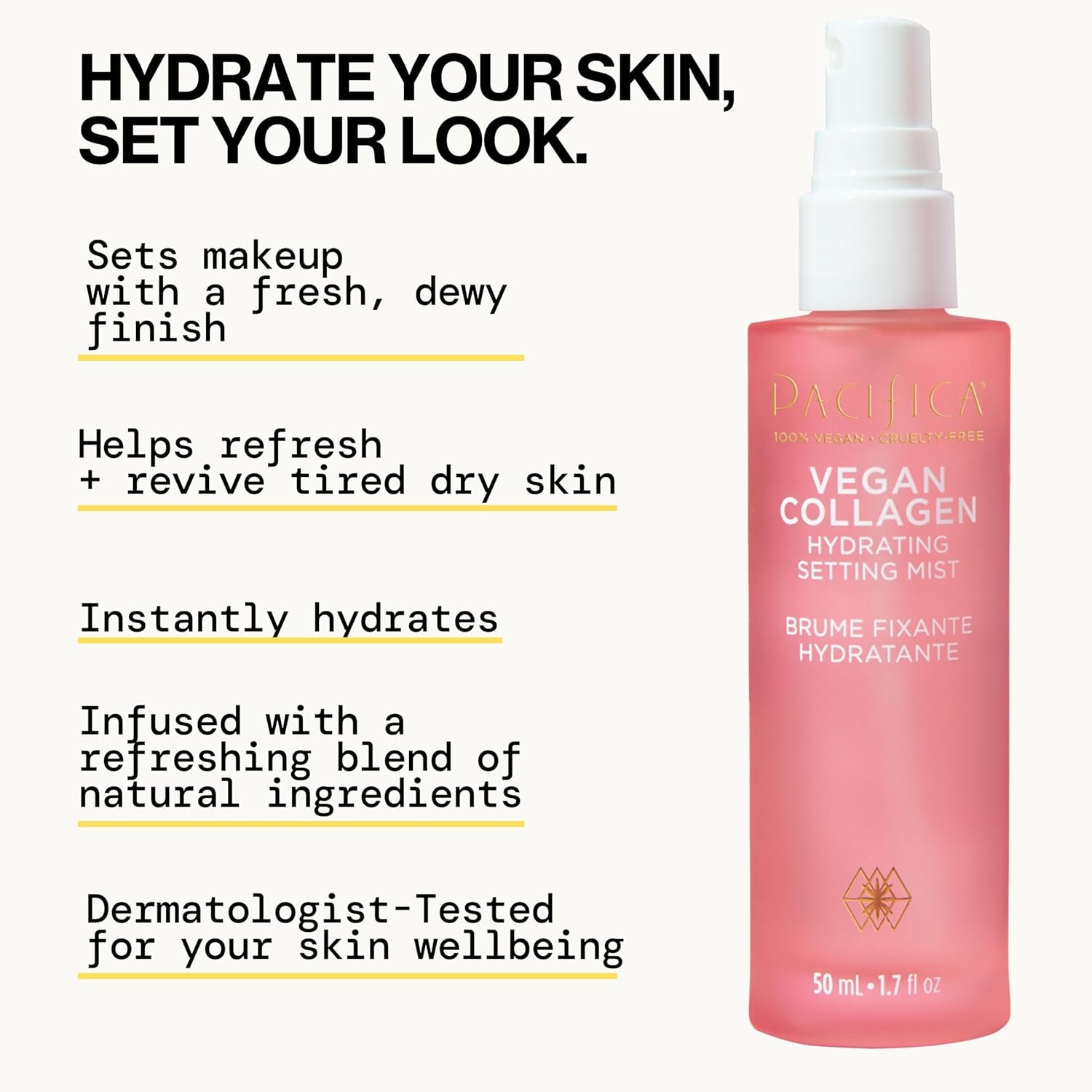 Beauty Vegan Collagen Hydrating Setting Mist – Hydrating Illuminating Face Primer for Dewy Skin, W/Vegan Collagen & Squalane for Radiant Glow, Soft-Focus Pore Blurring Makeup Base