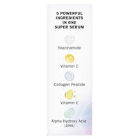 Super Serum - Niacinamide, Vitamin C & E, Collagen Peptide, AHA - 5-In-1 Skin Care Benefits for Face - Healthy Glow, Brightening, Hydrating, Smoothing, Firming, Evens Tone, Anti-Aging, 1.0 Oz