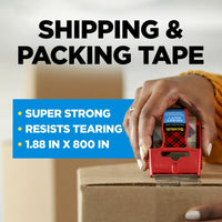 Heavy Duty Shipping Packaging Tape, 6 Rolls with Dispenser, 1.88" X 22.2 Yd, 1.5" Core, Great for Packing, Shipping & Moving, Clear (142-6)