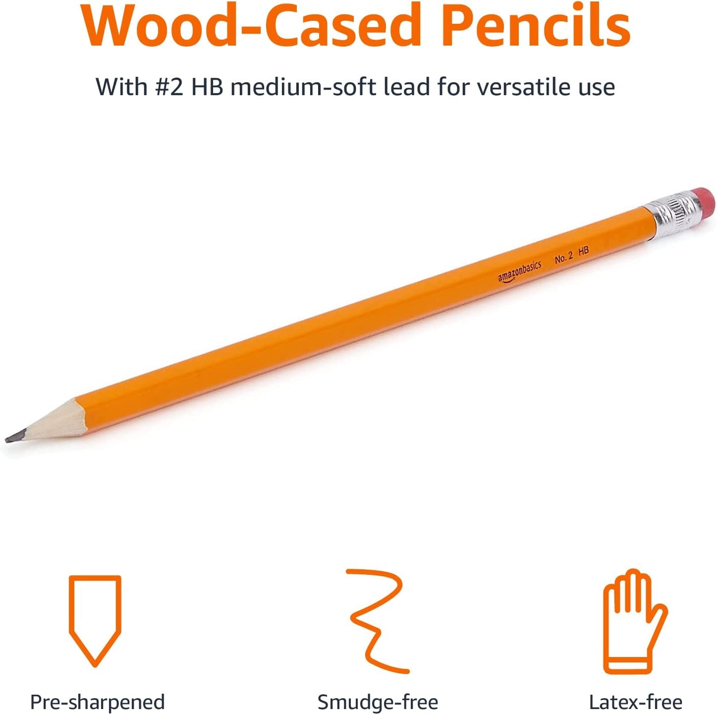 Woodcased Classroom 2 Pencils with Erasers, Pre-Sharpened, HB Lead, Value Pack of 30 Count, Orange