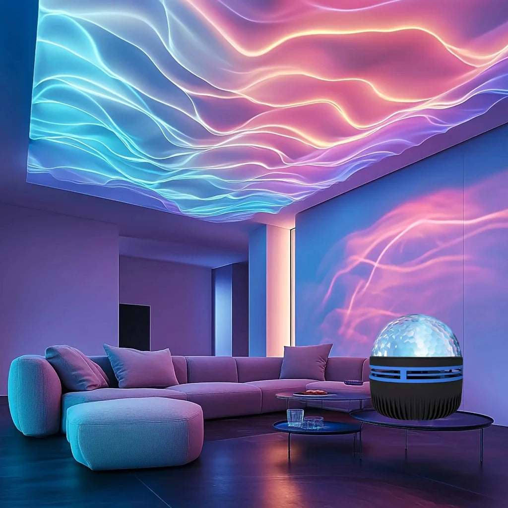 LED Water Ripples Galaxy Projector Light RGB Smart Remote Control Star Aurora Lamp KTV USB Powered Auto Rotating Home Bedroom