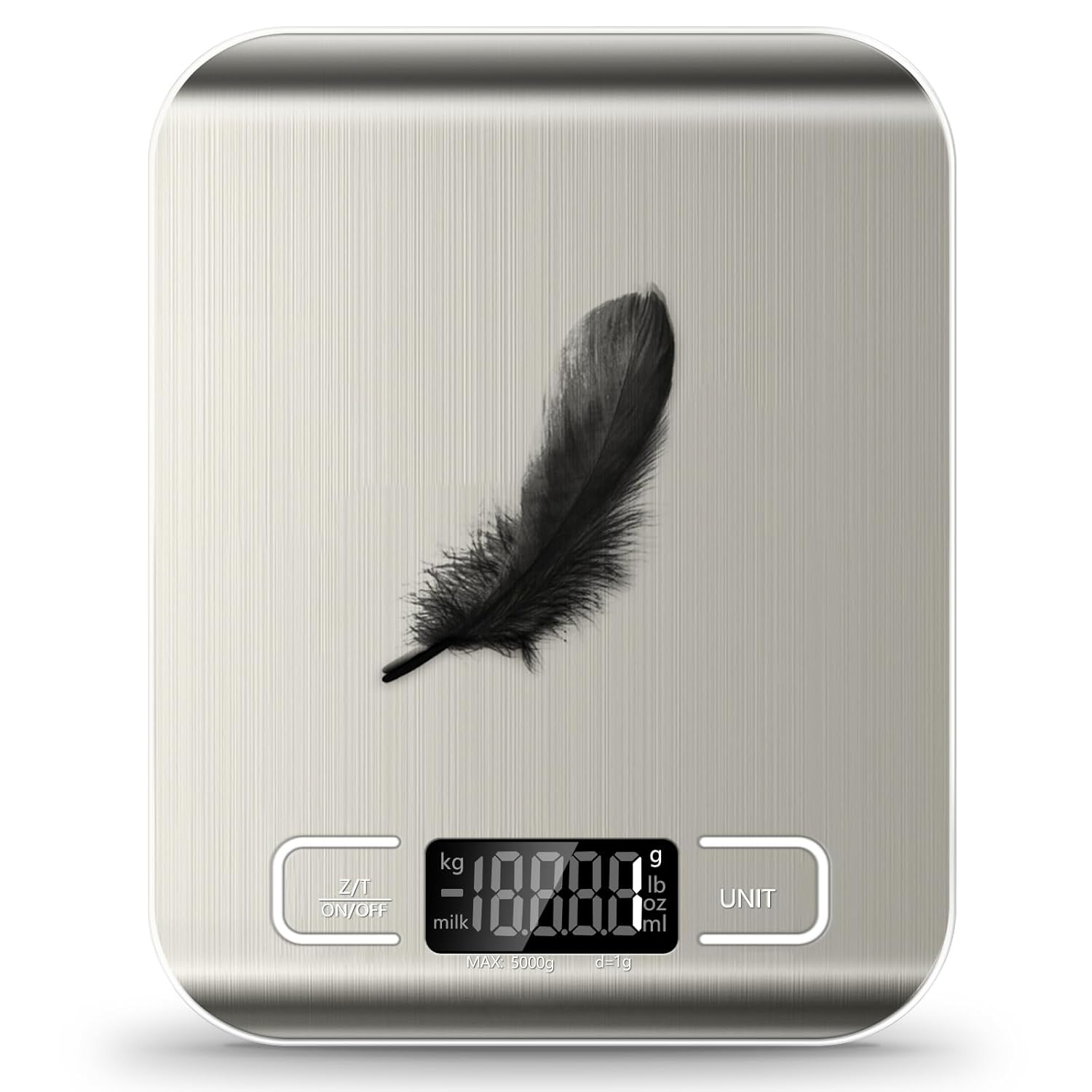 Food Scale, 11Lb Kitchen Scale with 6 Units Tare Function & LCD Display, 0.05Oz/1G Stainless Steel Digital Food Scale Grams and Ounces for Baking, Cooking, Dieting and Meal Prep (Batteries Included)