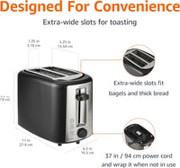 2 Slice Toaster, with 6 Browning Settings, Extra Wide Slots for Bagels and Special Breads, Removable Easy-To-Clean Crumb Tray, Cancel/Defrost/Bagel Buttons, 900W, Black & Silver