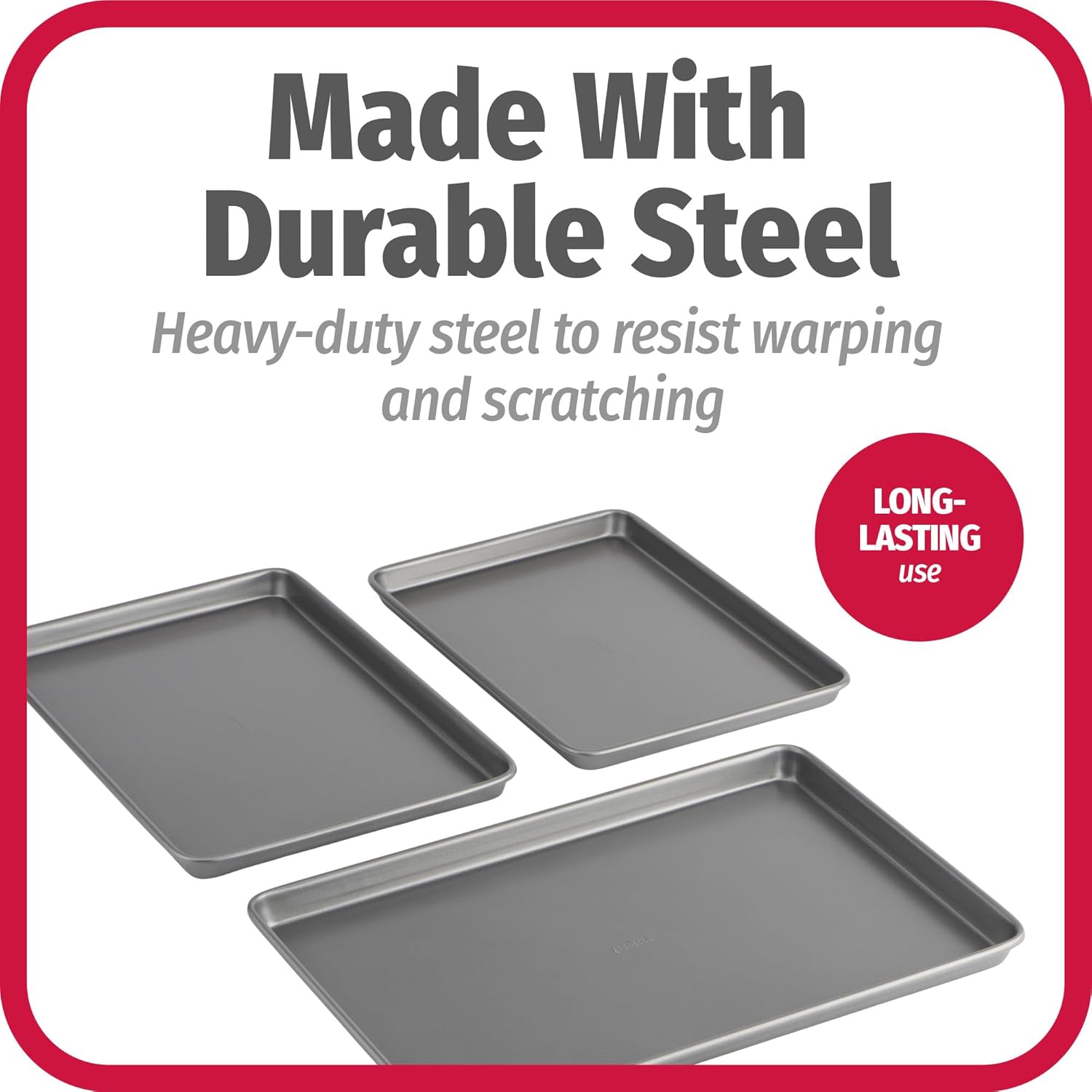 Everyday Nonstick Carbon Steel Baking Sheet Set, 3 Pack – Small 13” X 9”, Medium 15” X 10”, Large 17” X 11” – Carbon Steel Cooking Pans, Cookie Sheet Bakeware Set