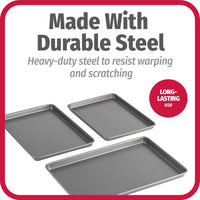 Everyday Nonstick Carbon Steel Baking Sheet Set, 3 Pack – Small 13” X 9”, Medium 15” X 10”, Large 17” X 11” – Carbon Steel Cooking Pans, Cookie Sheet Bakeware Set
