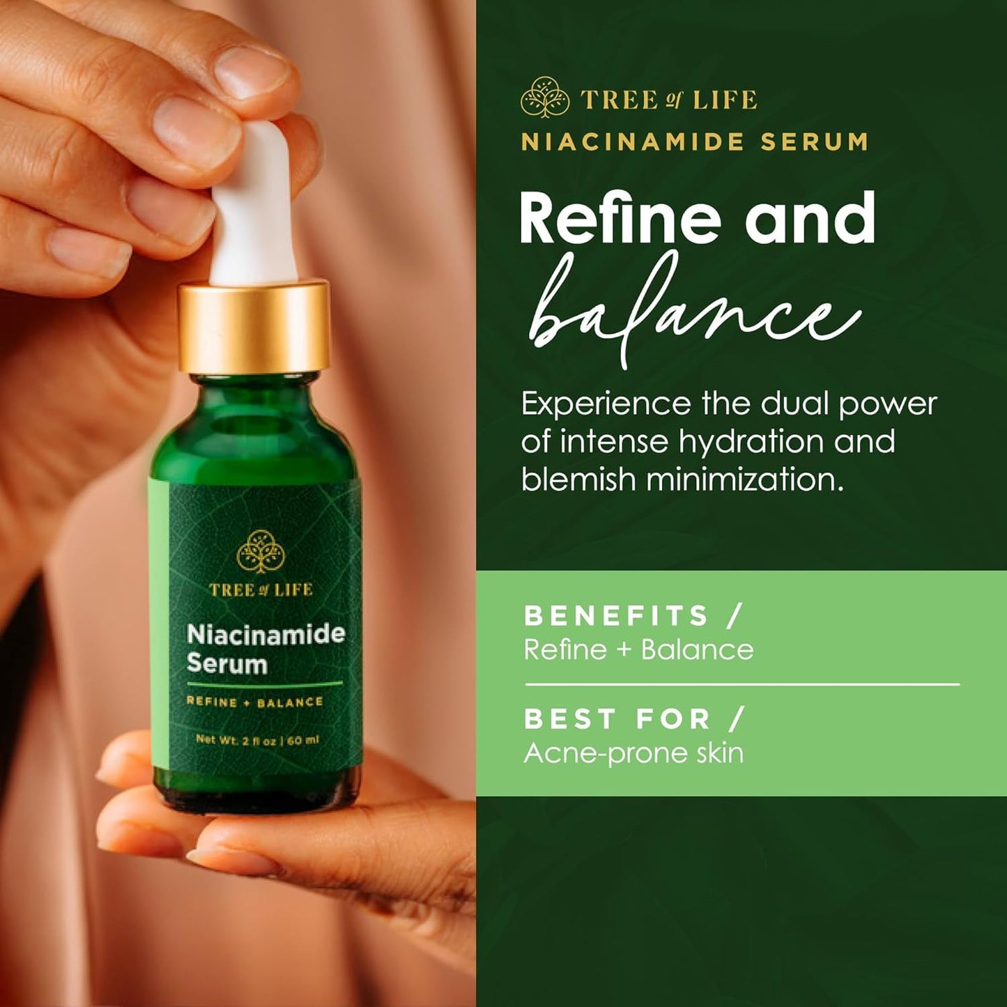 Niacinamide Vitamin B3 Serum, Hydrating Face Oil for Dark and Age Spots, Tightens Pores, Facial Serums for Sensitive Skin Care with Hyaluronic Acid and Vitamin E, 2 Fl Oz