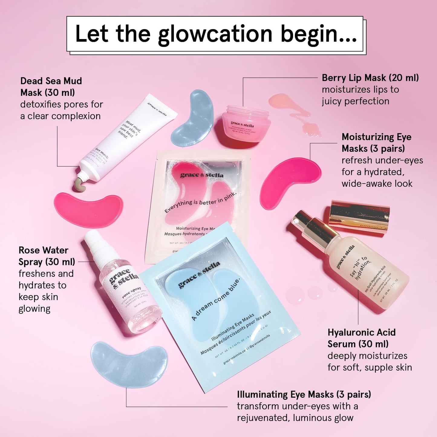 Award Winning Skin Care Set - Gifts for Women - Travel Size Toiletries with Eye Masks, Hyaluronic Acid Serum, Lip Balm & More - Bridesmaids, Birthdays, Teen Girl Gifts - Vegan Self Care