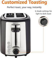 2 Slice Toaster, with 6 Browning Settings, Extra Wide Slots for Bagels and Special Breads, Removable Easy-To-Clean Crumb Tray, Cancel/Defrost/Bagel Buttons, 900W, Black & Silver