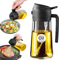 16Oz/470Ml Glass Olive Oil Sprayer for Cooking with Stickers, 2 in 1 Oil Dispenser for Kitchen Gadgets, Food Grade Premium Spray Bottle with Portion Control for Salad, Frying, BBQ (Black)