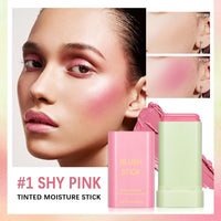 Multi-Use Makeup Blush Stick,Beauty Solid Moisturizer Stick,Waterproof Natural Nude Makeup,Tinted Solid Moisturizer Stick for Eyes Lips Cheek(1#Shy Pink)