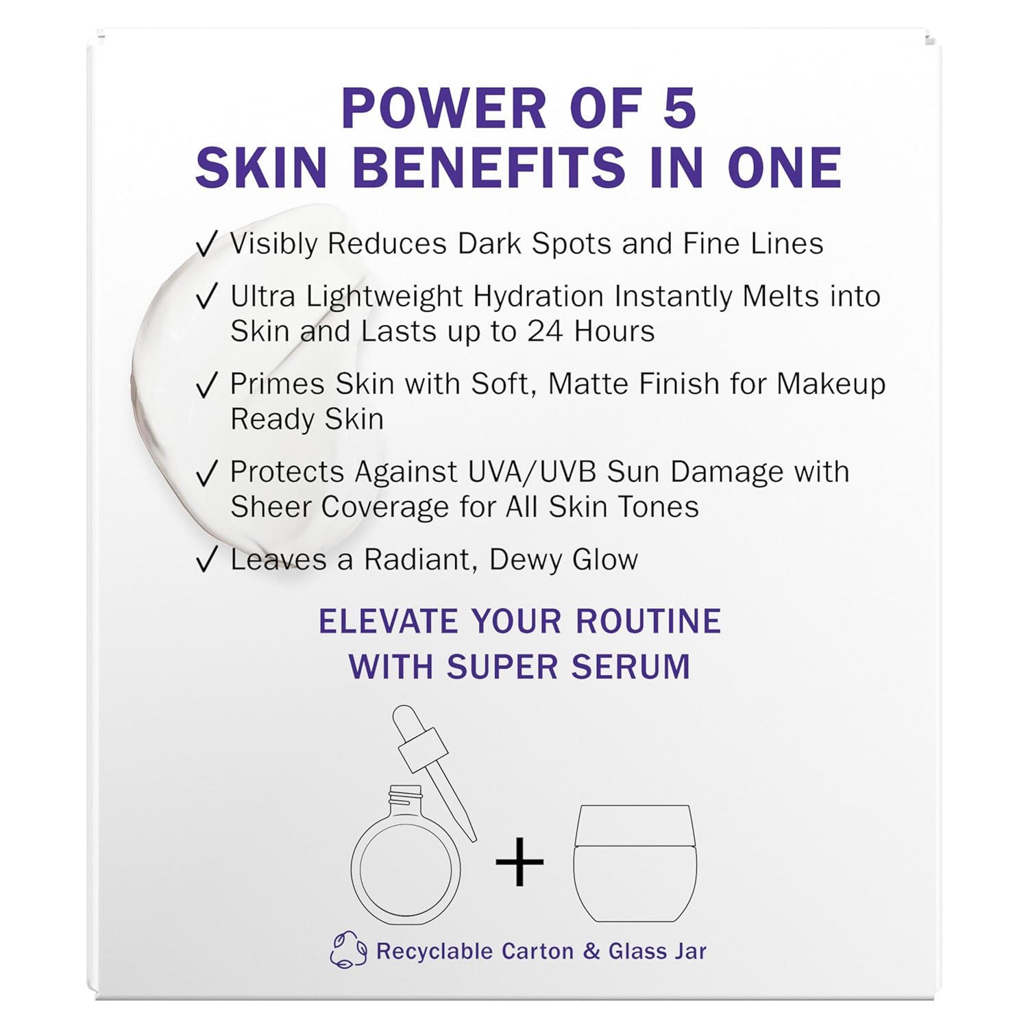 Super Cream with Sunscreen SPF 30, Lightweight Face Moisturizer with Sun Protection, 5-In-1 Skin Care Benefits - Hydrating, Brightening, Firming - Niacinamide, Vitamin C, Collagen Peptide, 1.7 Oz