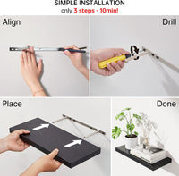 Floating Shelves for Wall, Wall Mounted Rustic Wood Shelves for Bathroom, Bedroom, Living Room, Kitchen, Hanging Shelf for Books/Storage/Room Decor with 22Lbs Capacity (Black, Set of 3, 15.7In)