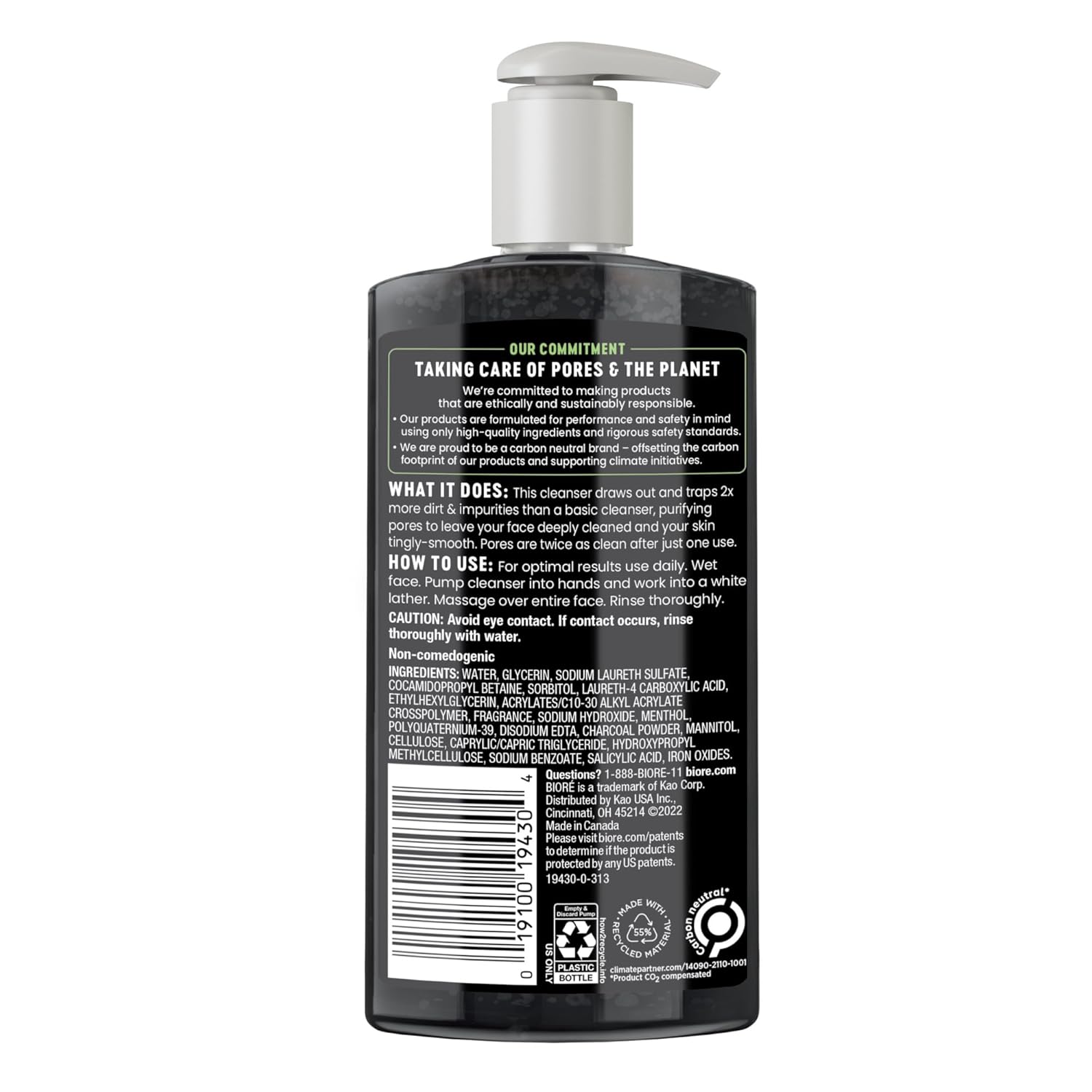 Biore Deep Pore Charcoal Face Wash, Daily Facial Cleanser for Dirt & Makeup Removal, for Oily Skin, 6.77 Oz