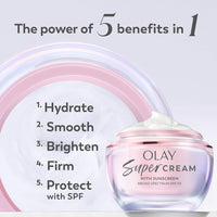 Super Cream with Sunscreen SPF 30, Lightweight Face Moisturizer with Sun Protection, 5-In-1 Skin Care Benefits - Hydrating, Brightening, Firming - Niacinamide, Vitamin C, Collagen Peptide, 1.7 Oz
