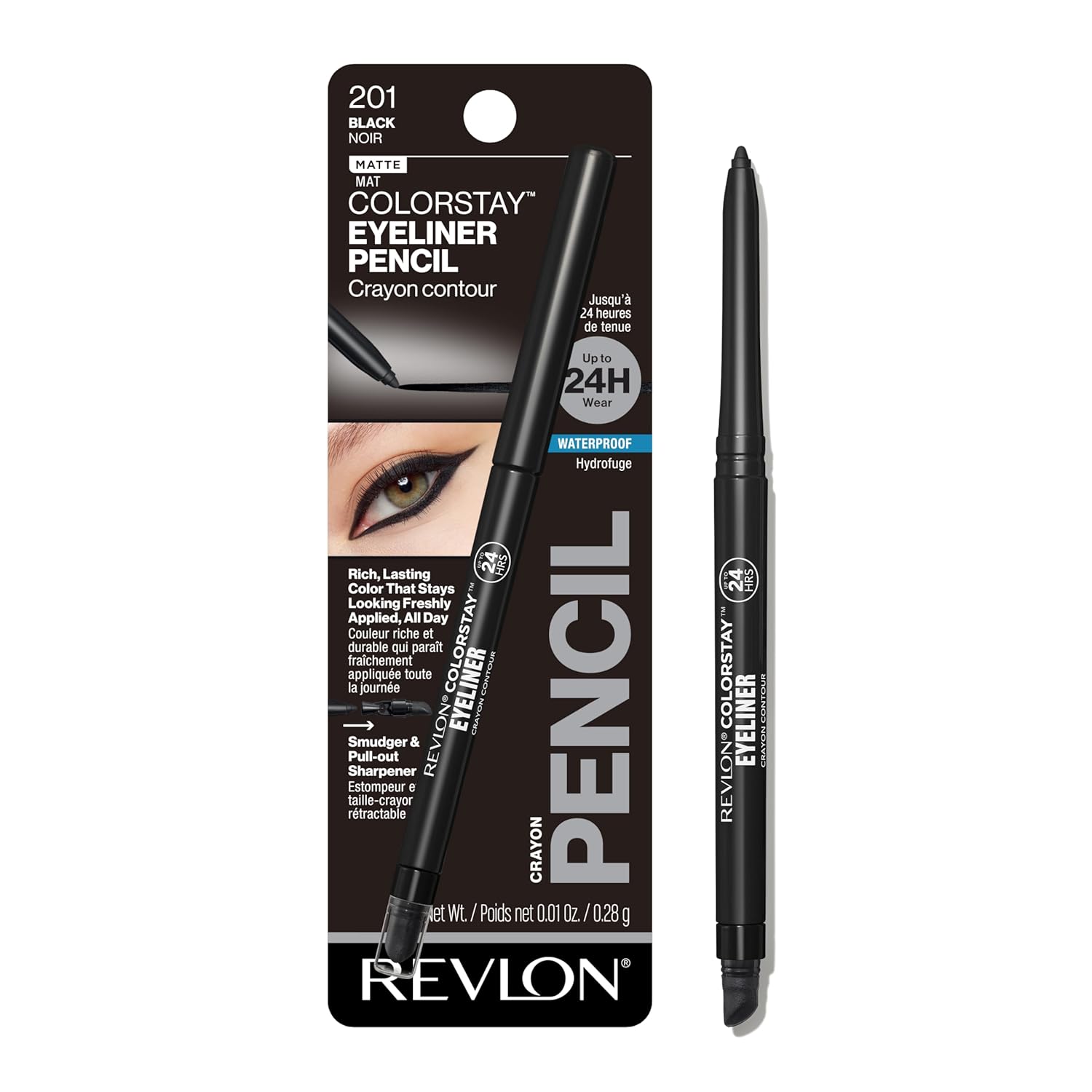 Colorstay Pencil Waterproof Eyeliner, Smudge-Proof, Eye Makeup with Built-In Sharpener, 201 Black, 0.01 Oz