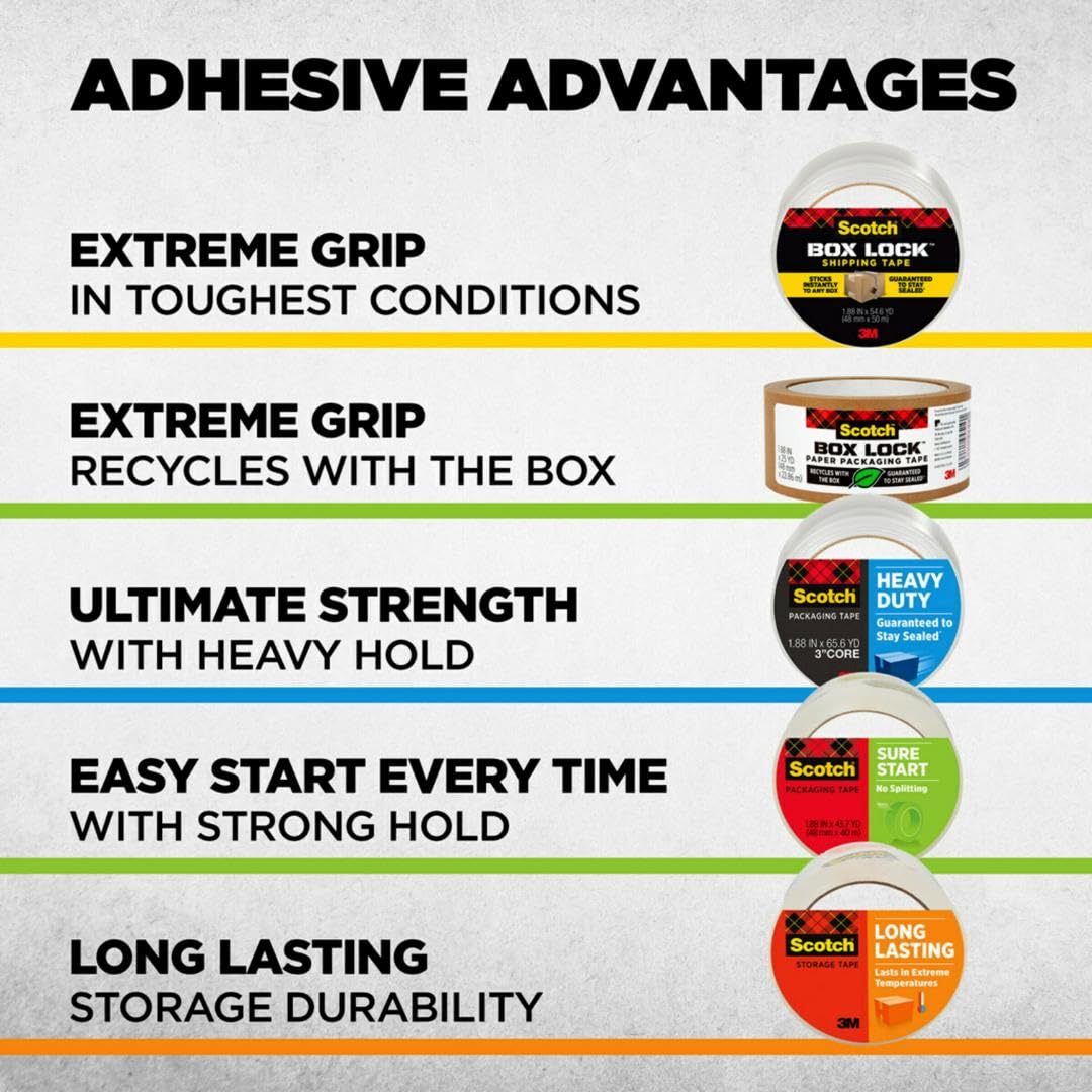 Heavy Duty Shipping Packaging Tape, 6 Rolls with Dispenser, 1.88" X 22.2 Yd, 1.5" Core, Great for Packing, Shipping & Moving, Clear (142-6)
