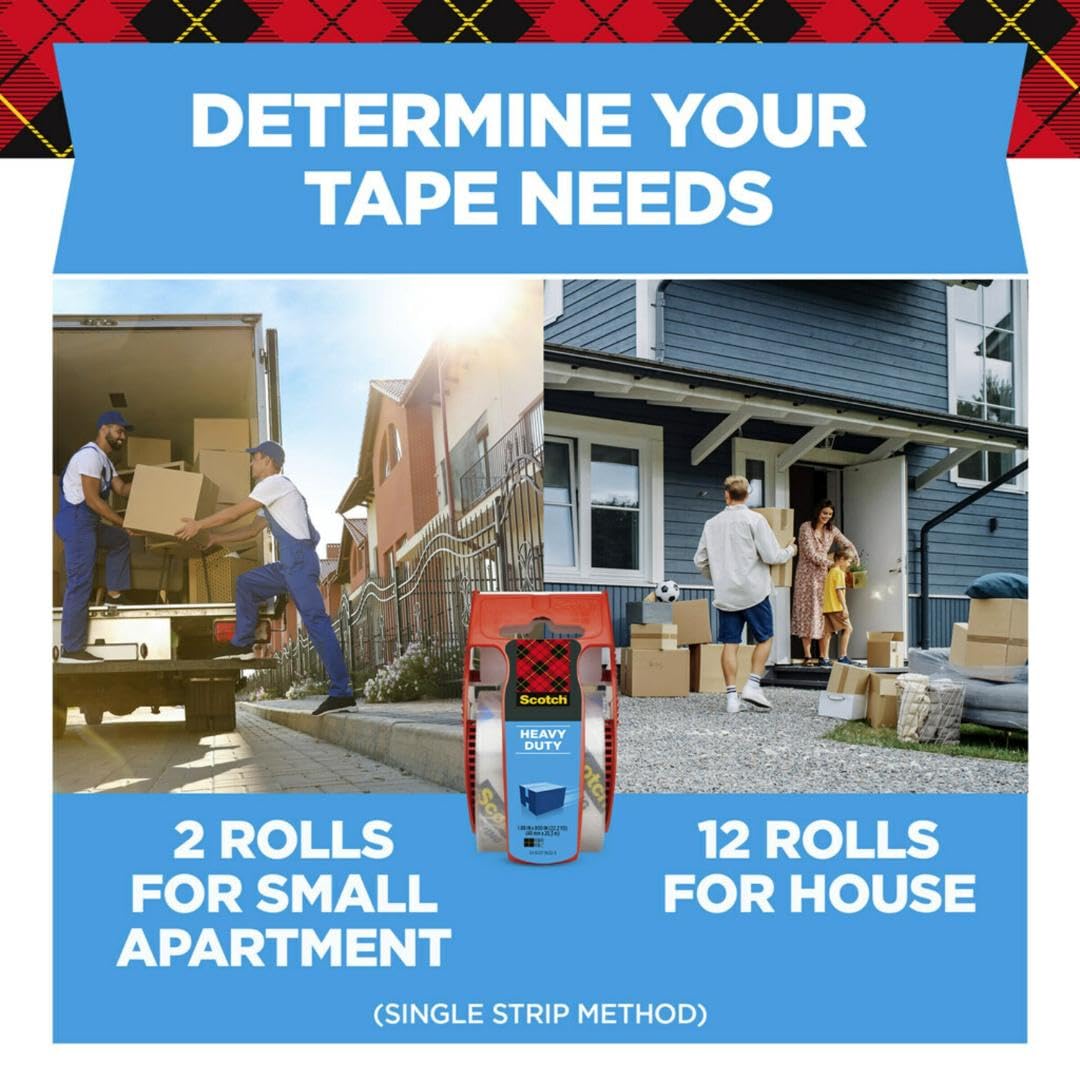 Heavy Duty Shipping Packaging Tape, 6 Rolls with Dispenser, 1.88" X 22.2 Yd, 1.5" Core, Great for Packing, Shipping & Moving, Clear (142-6)