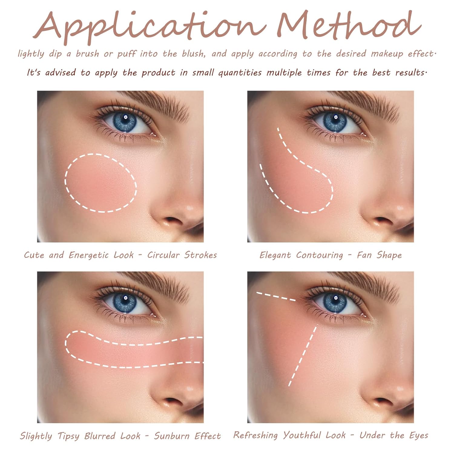 3 Color Matte Pink Blush Palette with Brush, Long Lasting Cheek Makeup, Light and Smooth Blush Powder for Face Beauty