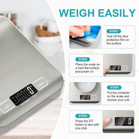 Food Scale, 11Lb Kitchen Scale with 6 Units Tare Function & LCD Display, 0.05Oz/1G Stainless Steel Digital Food Scale Grams and Ounces for Baking, Cooking, Dieting and Meal Prep (Batteries Included)