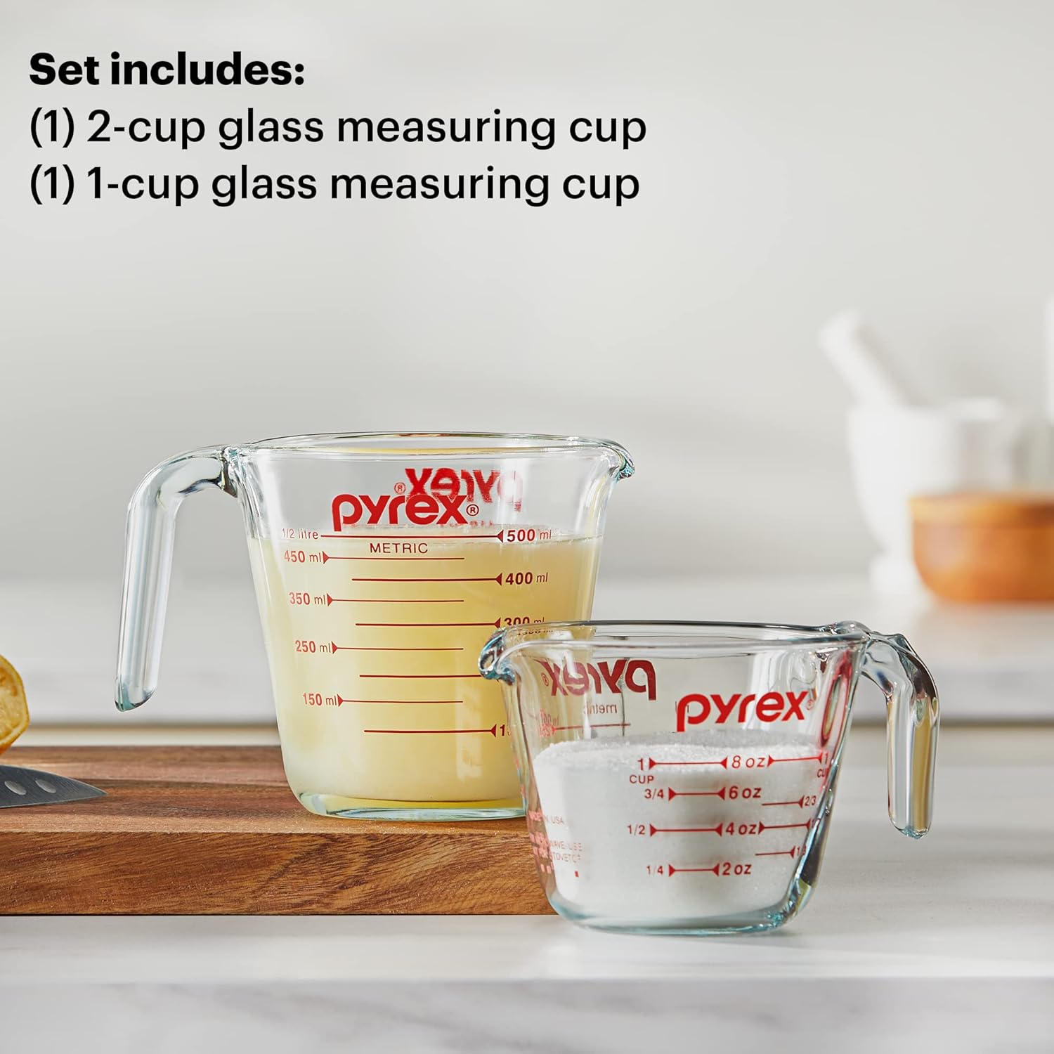 Essentials (2-Pack) Glass Measuring Cups Set, (1 & 2 Cup) Measuring Cups for Prepping, Baking and Cooking, Preheated Oven, Dishwasher, Freezer, and Microwave Safe