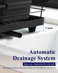 Dish Drying Rack for Kitchen Counter, Stainless Steel Sink Organization and Storage Essentials with Cutlery Holder, Home and Appartment Decor, 12''W X 15.5''L, Black