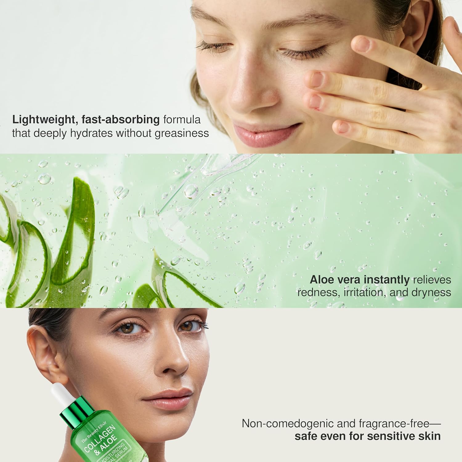 Aloe & Collagen Serum for Face - Dermatologist Tested, Anti-Aging, Ultra Hydrating Aloe Vera Gel for Face - Natural Ingredients, Clean Beauty, Cruelty-Free Korean Skin Care - 1.69 Oz