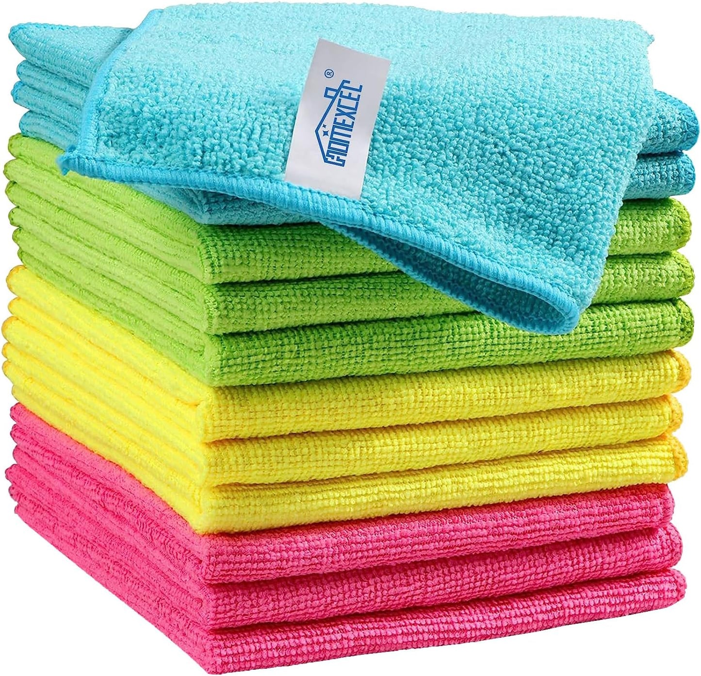 Microfiber Cleaning Cloth,12 Pack Cleaning Rags, Cleaning Towels with 4 Color Assorted, 11.5"X11.5"(Green/Blue/Yellow/Pink)