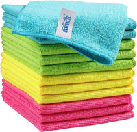 Microfiber Cleaning Cloth,12 Pack Cleaning Rags, Cleaning Towels with 4 Color Assorted, 11.5"X11.5"(Green/Blue/Yellow/Pink)