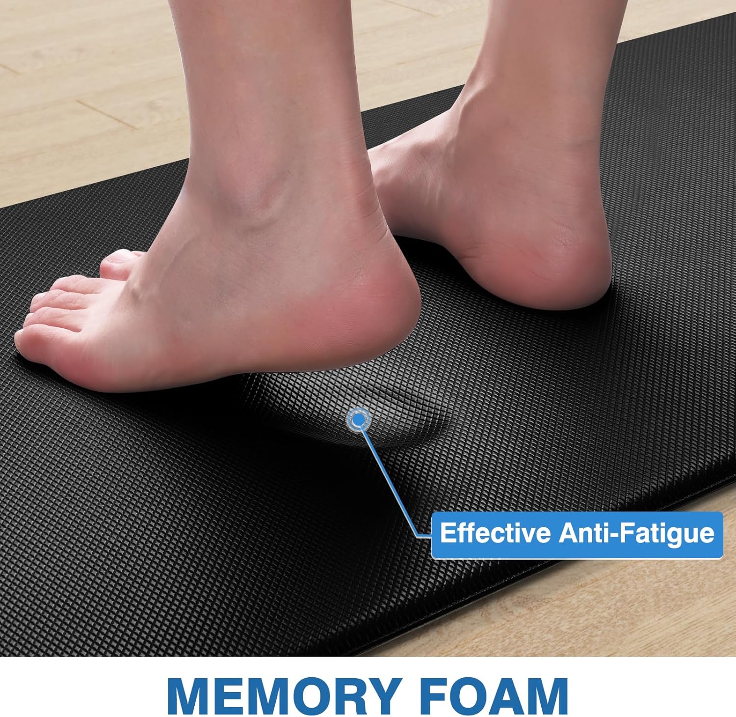 Kitchen Mats, 2PCS Kitchen Rugs, Cushioned anti Fatigue Kitchen Mats for Floor, Non-Slip Standing Desk Mat, Waterproof Kitchen Rug Set for Kitchen, Floor, Office, 17.3"X30"+17.3"X47", Black