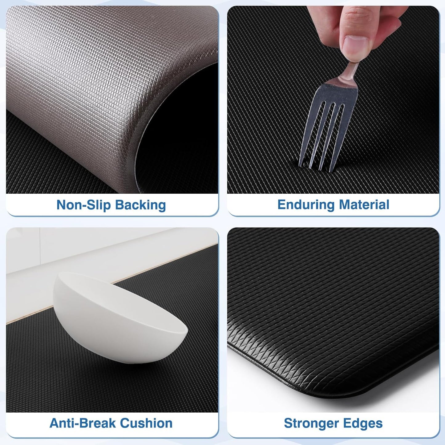 Kitchen Mats, 2PCS Kitchen Rugs, Cushioned anti Fatigue Kitchen Mats for Floor, Non-Slip Standing Desk Mat, Waterproof Kitchen Rug Set for Kitchen, Floor, Office, 17.3"X30"+17.3"X47", Black