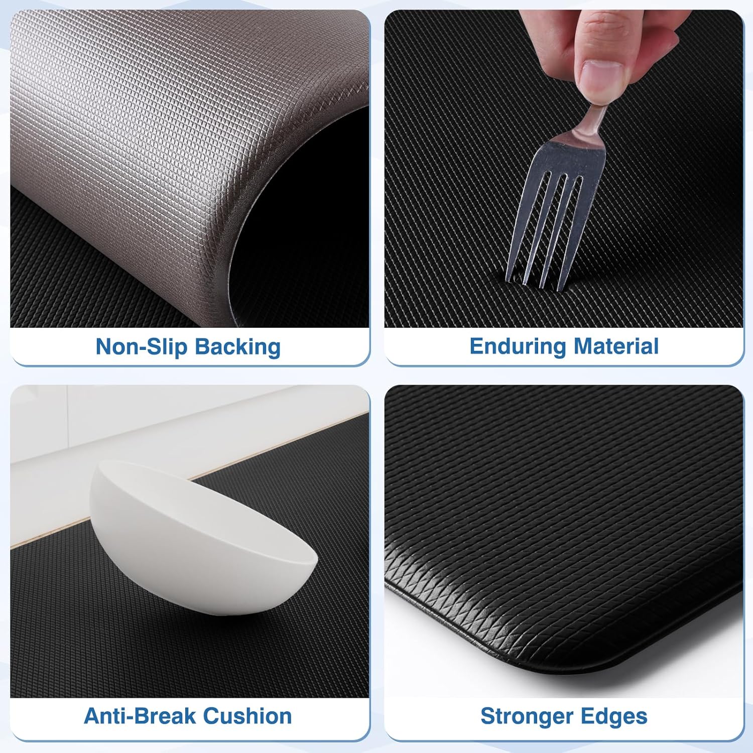 Kitchen Mats, 2PCS Kitchen Rugs, Cushioned anti Fatigue Kitchen Mats for Floor, Non-Slip Standing Desk Mat, Waterproof Kitchen Rug Set for Kitchen, Floor, Office, 17.3"X30"+17.3"X47", Black