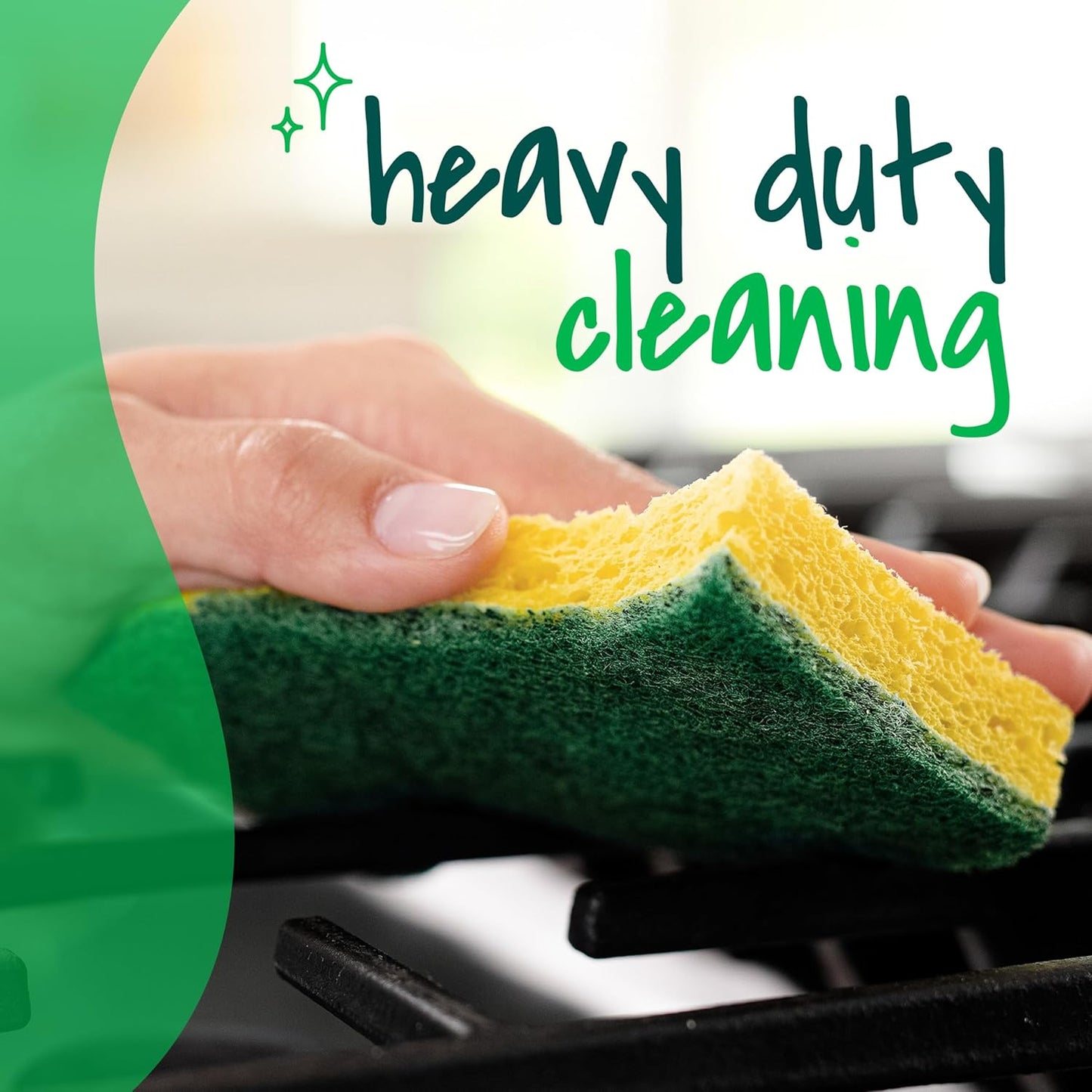 Heavy Duty Scrub Sponge, 9 Kitchen Sponges Designed for Tough Messes in the Kitchen That Last 3X Longer*, Best for Cast Iron Skillets and Outdoor Grills, Flexible, Durable, and Strong