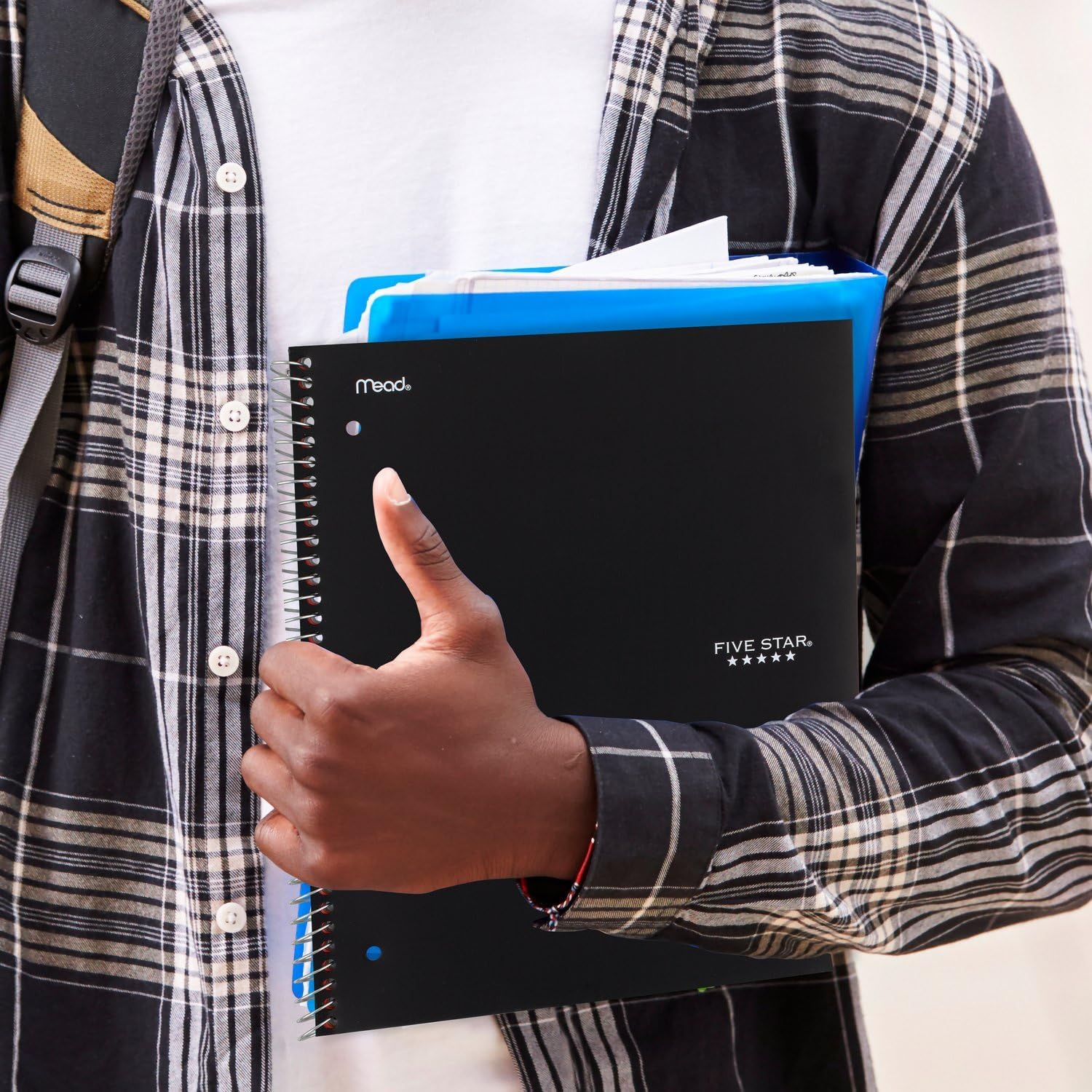 Spiral Notebook + Study App, 5 Subject, College Ruled Paper, 8-1/2" X 11", 200 Sheets, Fights Ink Bleed, Water Resistant Cover, Black (72081)