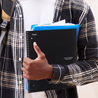 Spiral Notebook + Study App, 5 Subject, College Ruled Paper, 8-1/2" X 11", 200 Sheets, Fights Ink Bleed, Water Resistant Cover, Black (72081)