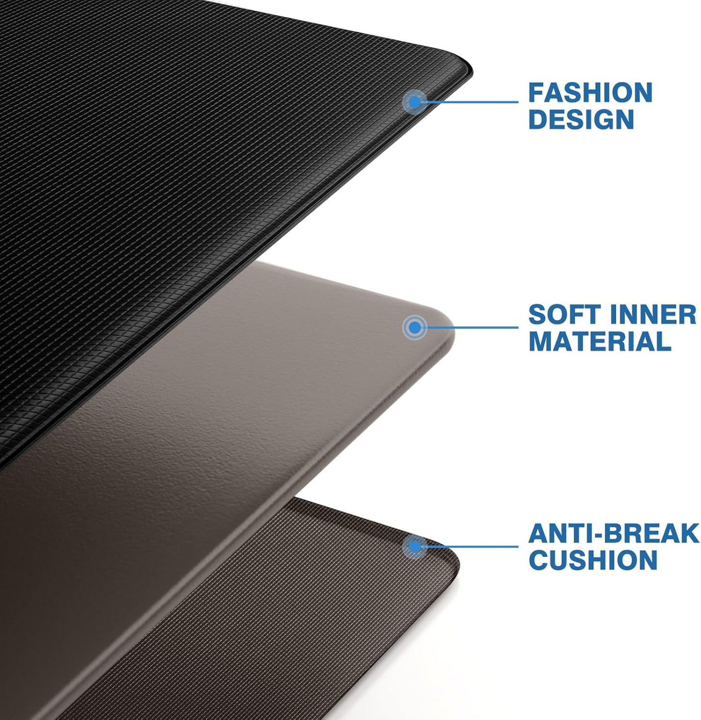 Kitchen Mats, 2PCS Kitchen Rugs, Cushioned anti Fatigue Kitchen Mats for Floor, Non-Slip Standing Desk Mat, Waterproof Kitchen Rug Set for Kitchen, Floor, Office, 17.3"X30"+17.3"X47", Black