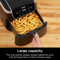 | Air Fryer | 4-In-1 Pro Air Fry, Roast, Reheat, Dehydrate | 5QT Capacity Fits up to 4Lbs of French Fries | 400F Max Temp | Nonstick Basket & Crisper Plate | 120V | Grey | AF141