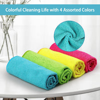 Microfiber Cleaning Cloth,12 Pack Cleaning Rags, Cleaning Towels with 4 Color Assorted, 11.5"X11.5"(Green/Blue/Yellow/Pink)